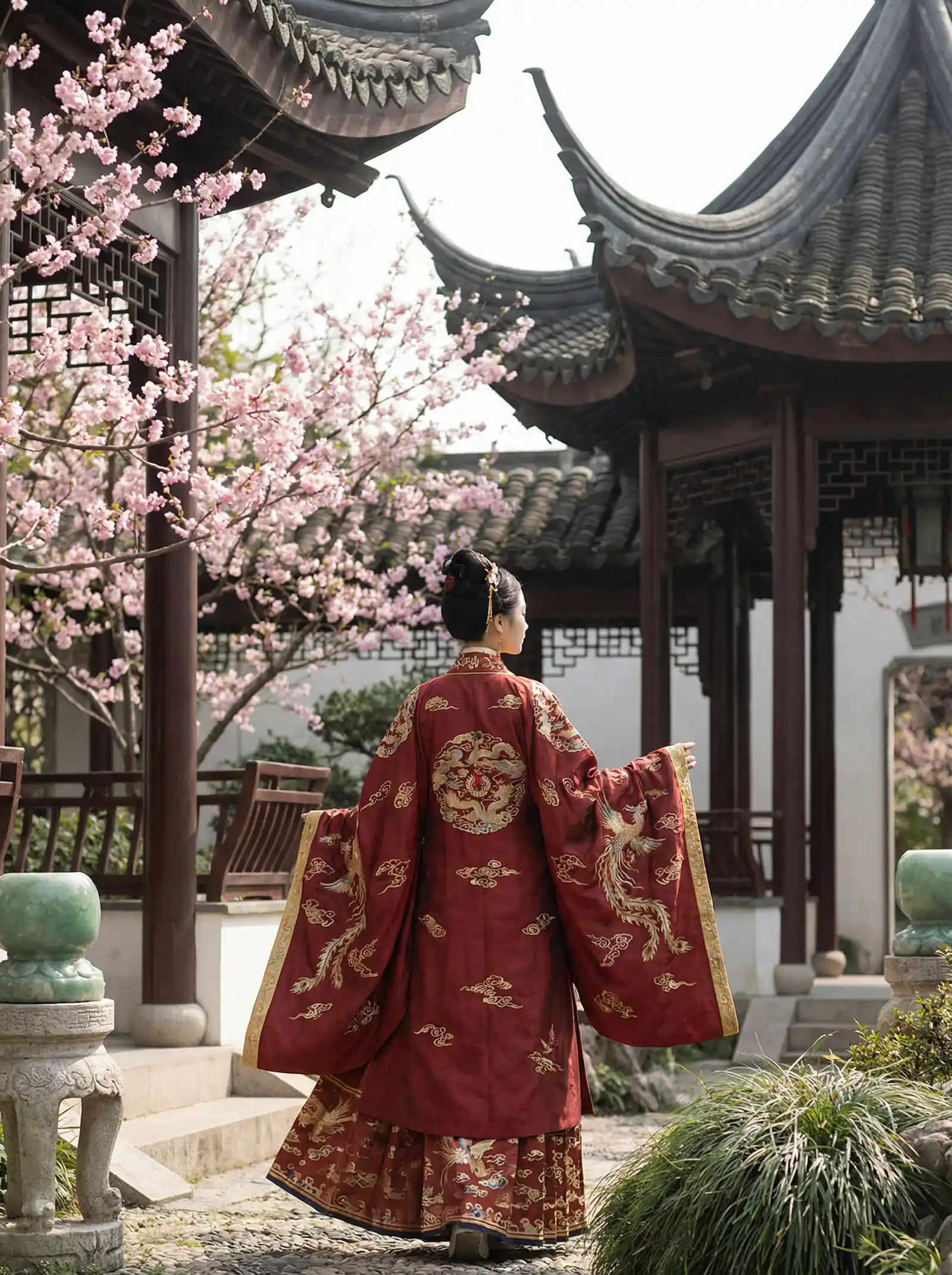 浙江卫视直播在线观看高清 明制汉服红色凤凰刺绣